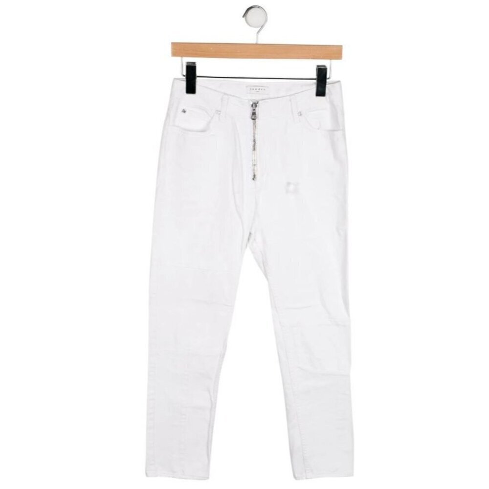 Sandro Mid-Rise Jeans Womens‎ Straight Leg Distressed Denim White Summer Size M